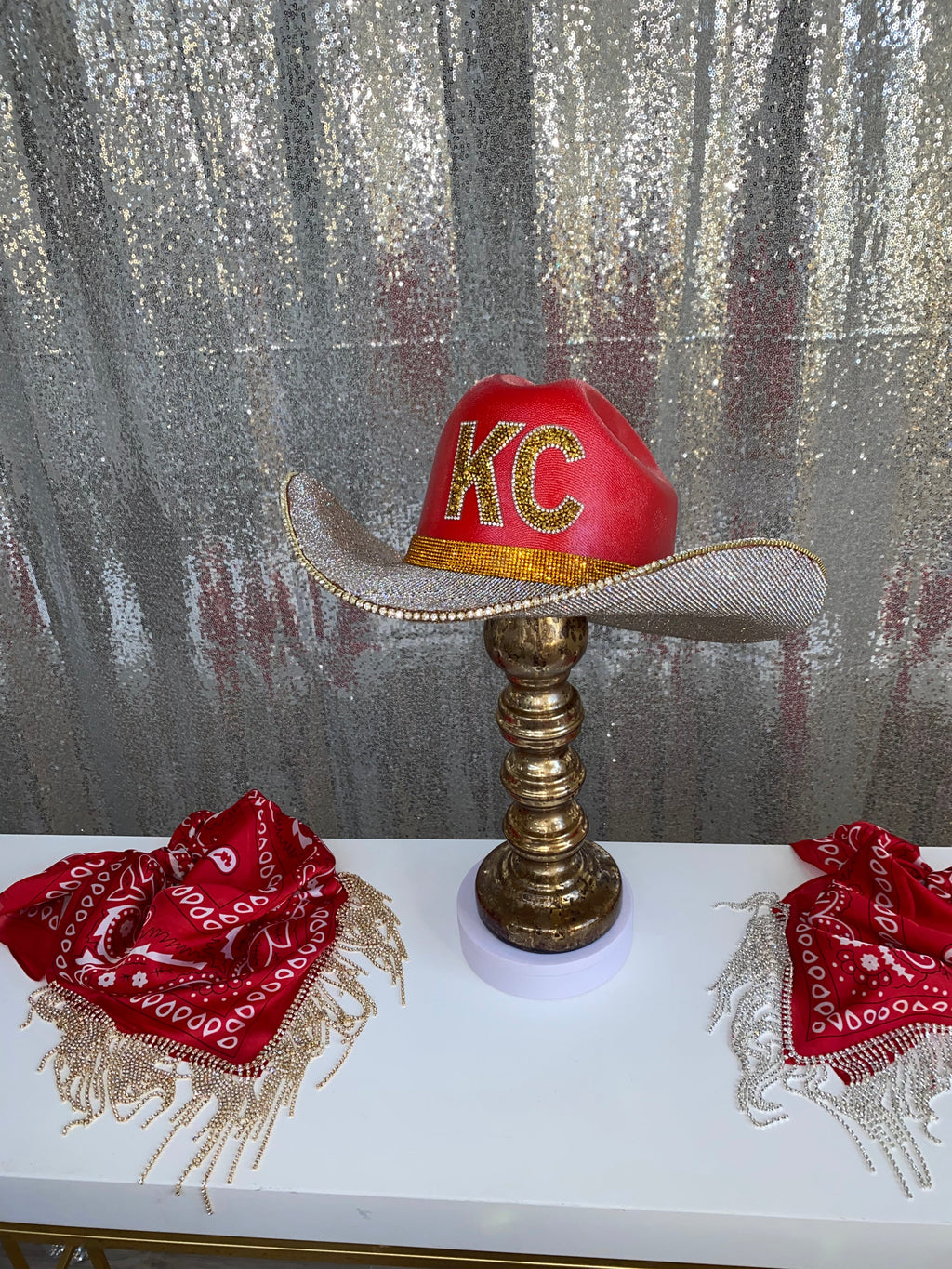 Kansas City Chiefs Rhinestone Western Glam Hat - Red and Gold