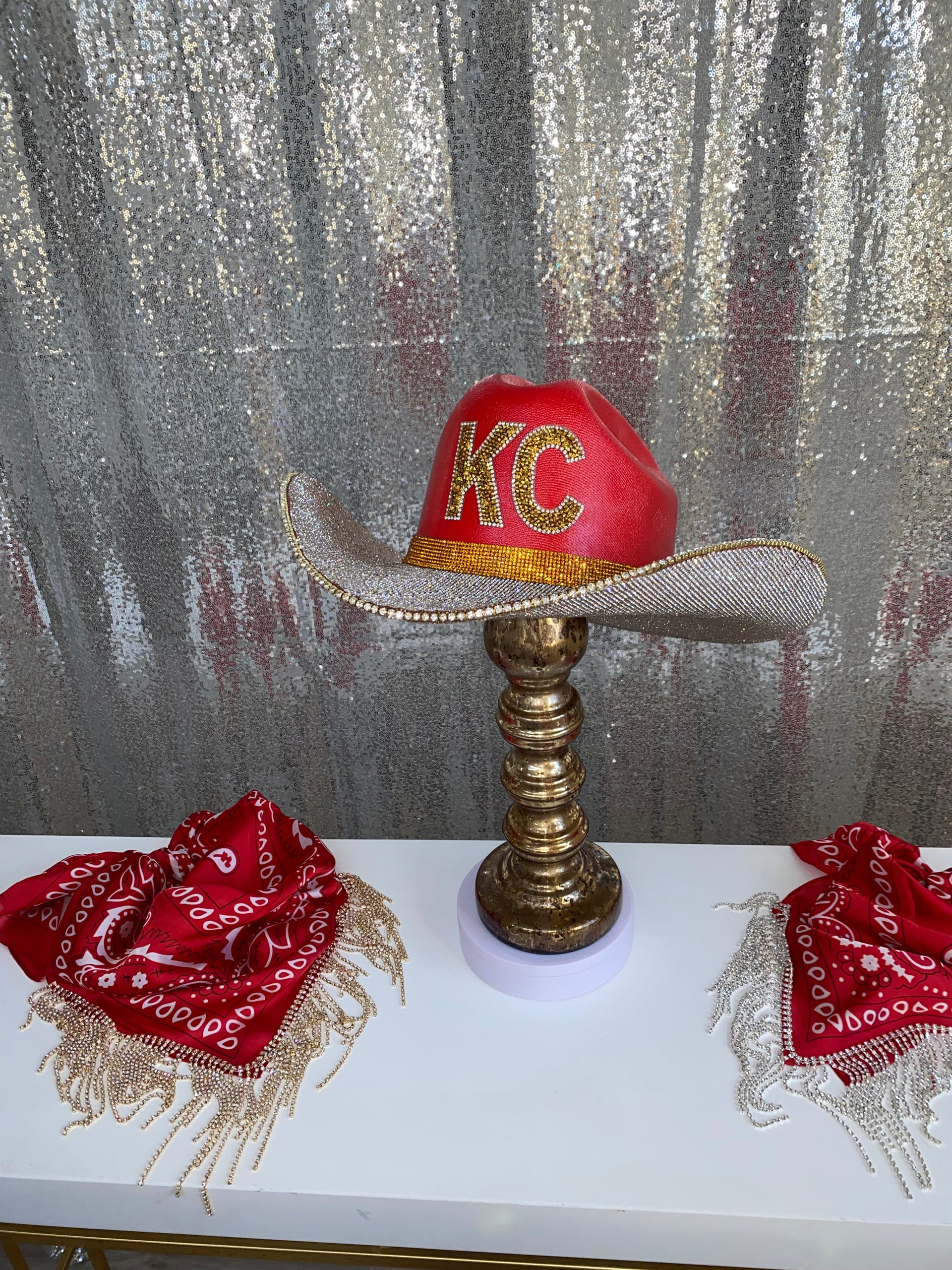 Kansas City Chiefs Rhinestone Western Glam Hat - Red and Gold