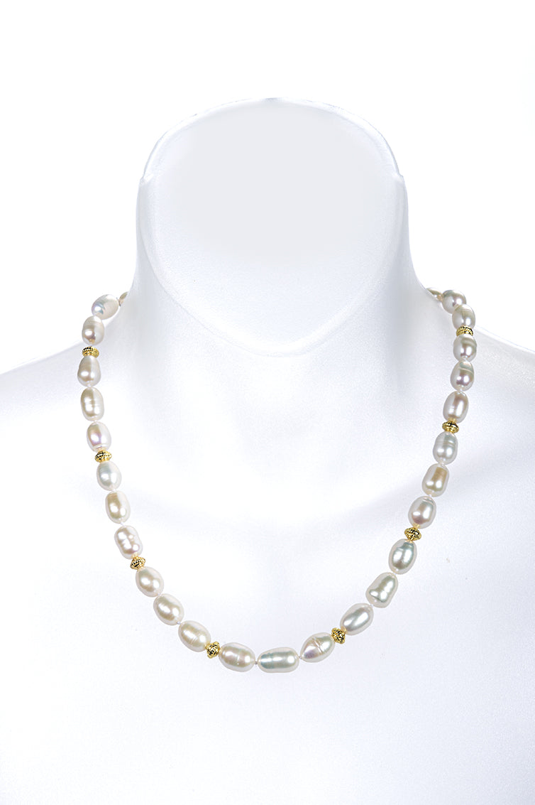 18 Inch Single Strand Baroque Freshwater Pearl Necklace Gold - Image 2