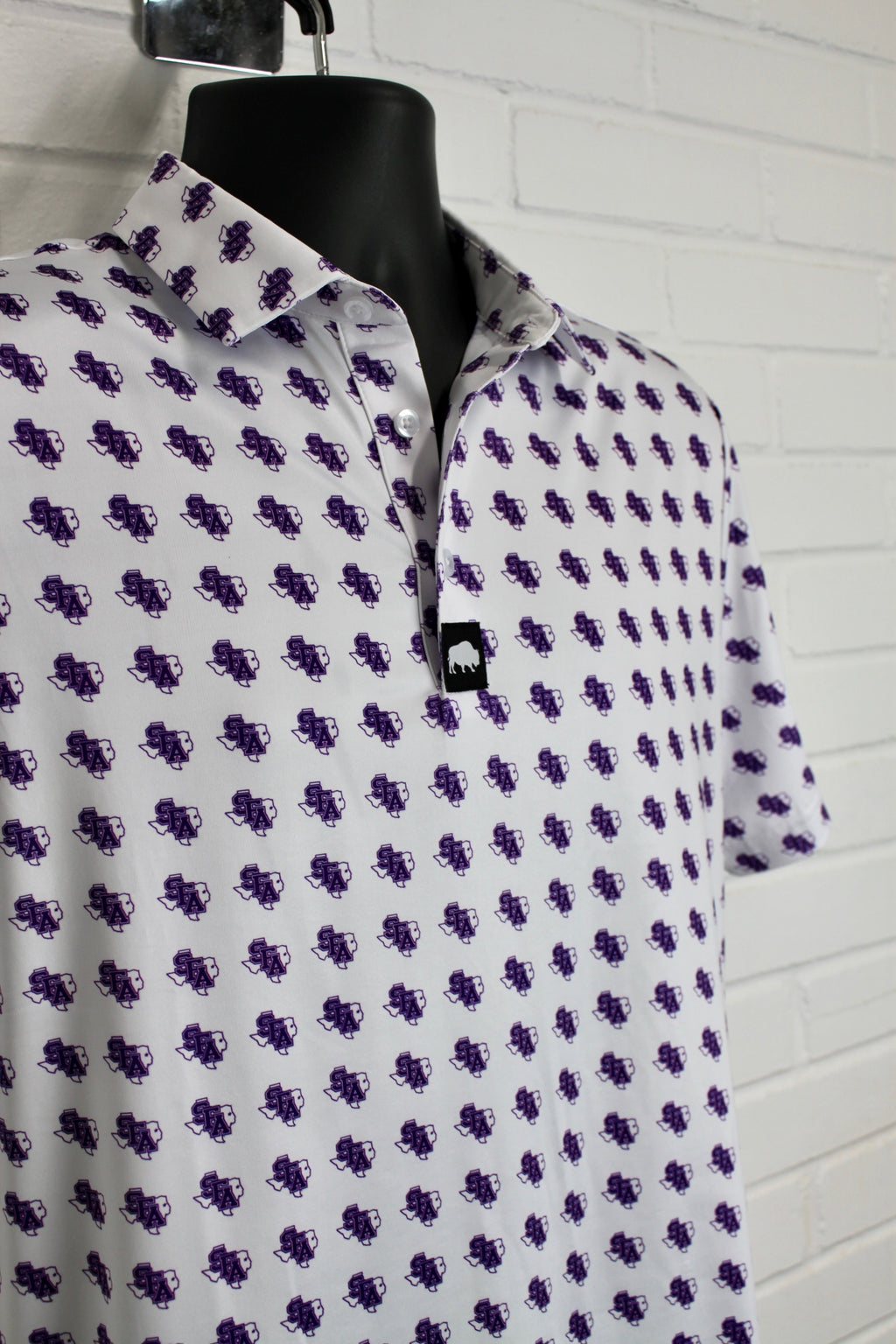 Men's Collegiate Logo Polo Shirt in White and Purple - Sporty Fit