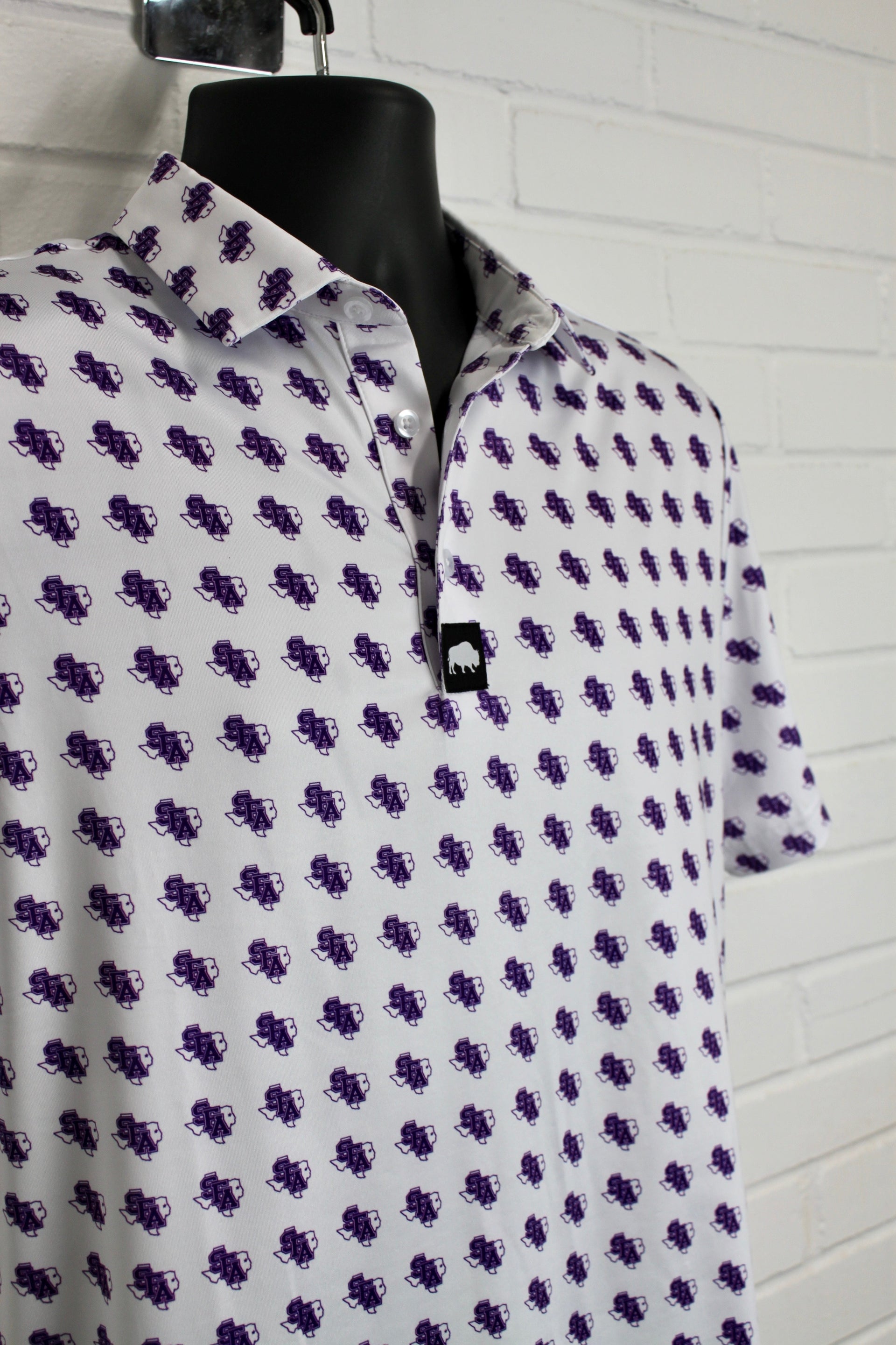 Men's Collegiate Logo Polo Shirt in White and Purple - Sporty Fit