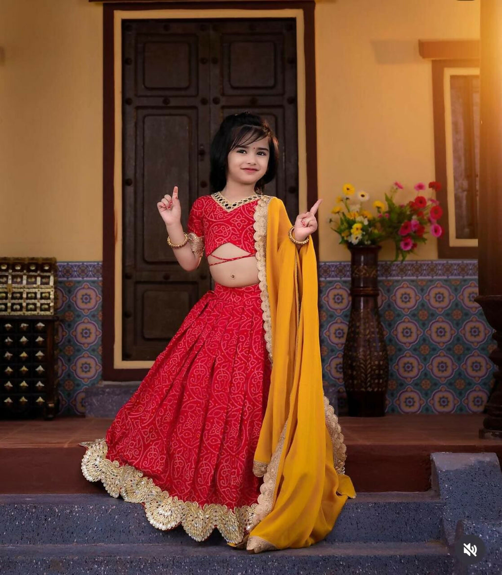 Girls Red Faux Georgette Lehenga Choli with Sequins Embroidery