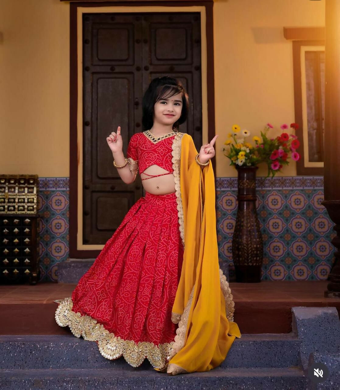 Girls Red Faux Georgette Lehenga Choli with Sequins Embroidery