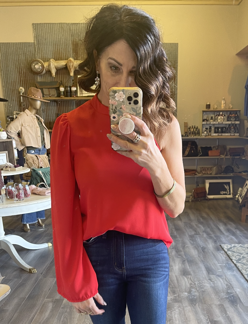 One Shoulder Trumpet Sleeve Top