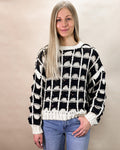 Black and ivory contrast square knitted sweater with unique knit pattern