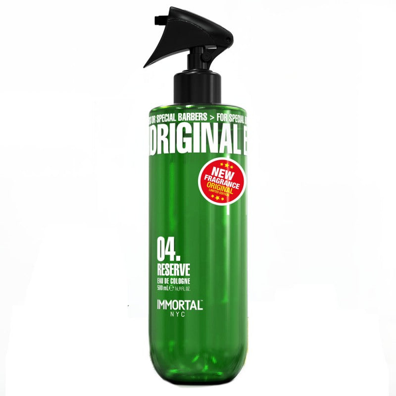 Immortal NYC Reserve 04 Eau De Cologne in a vibrant green 500ml bottle with white typography.