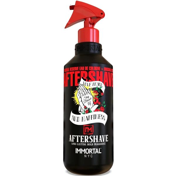Immortal NYC Stay Blessed 04 Reserve Eau De Cologne 16.9oz bottle in matte black and red streetwear aesthetic