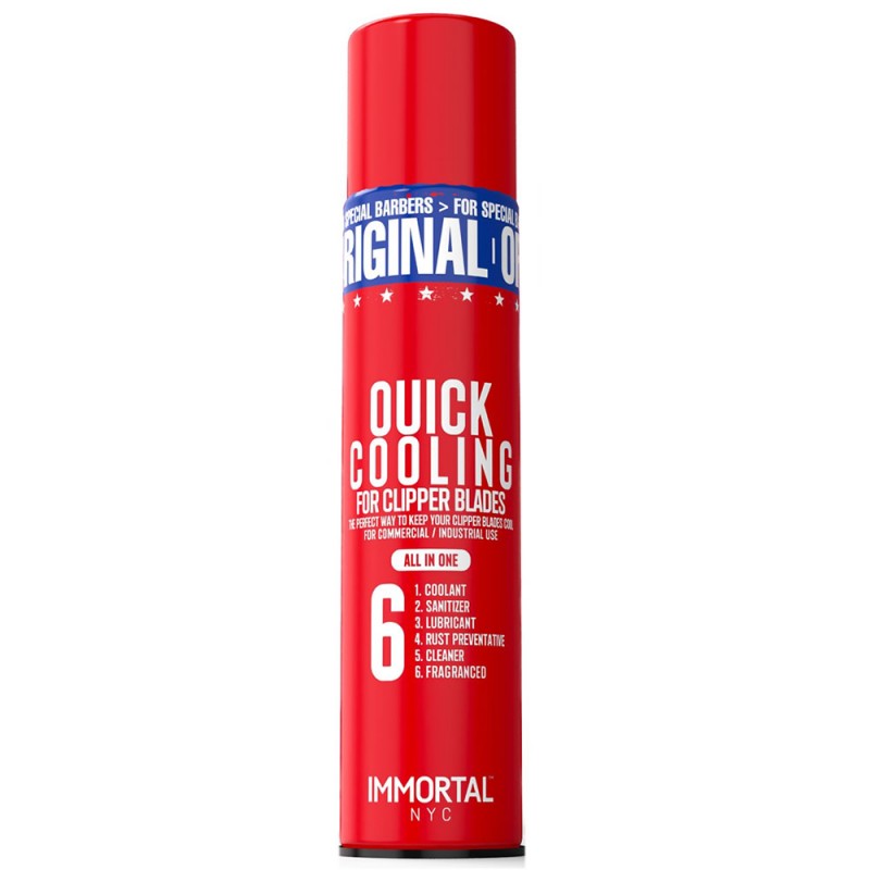 Immortal NYC 6-in-1 Clipper Spray bottle in red, white, and blue professional packaging