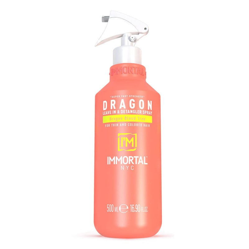 Immortal NYC Dragon Leave-In Conditioner & Detangler Spray in a bright coral-orange bottle