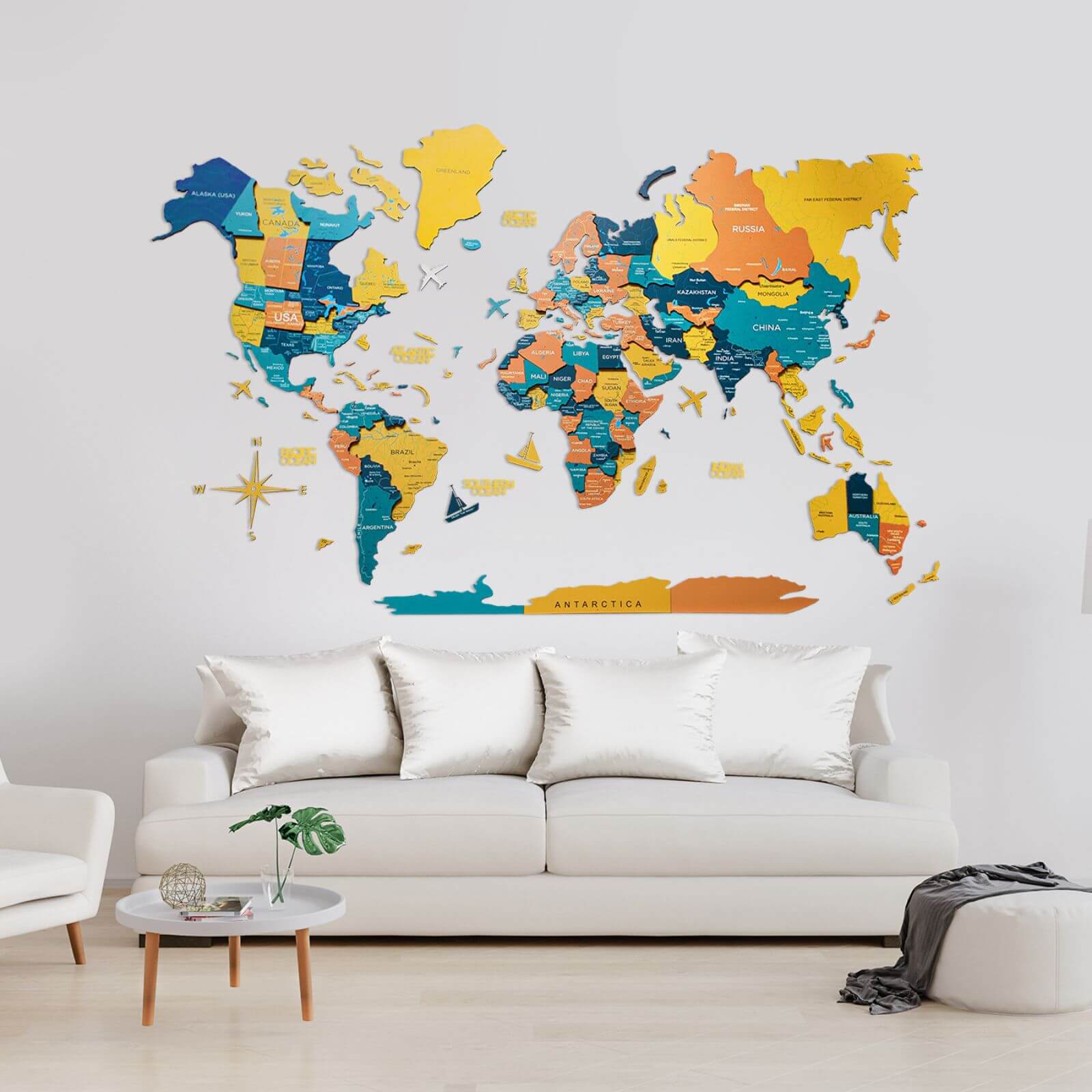 3D Luminous Colored Wooden World Map Indie Travel Wall Art