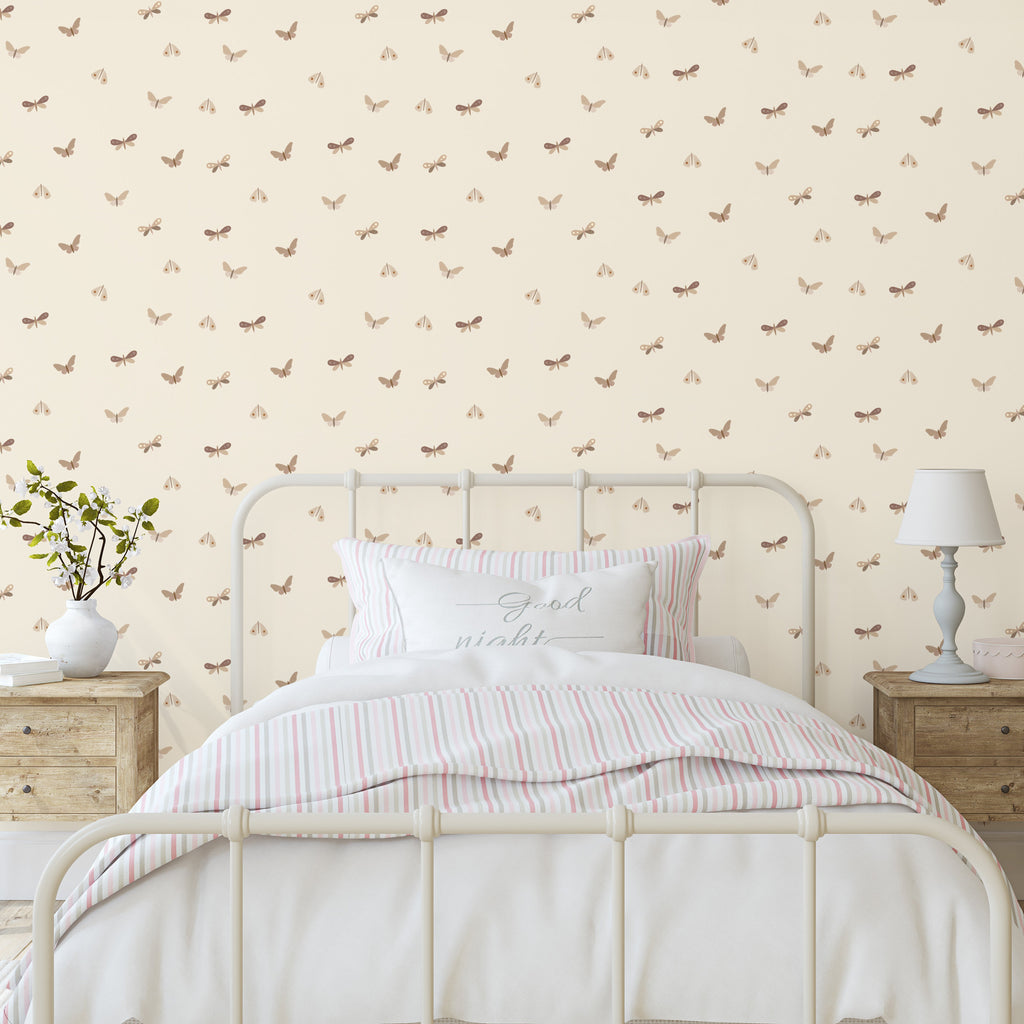 Indra Minimalist Bohemian Wallpaper in Cream, Taupe, and Brown