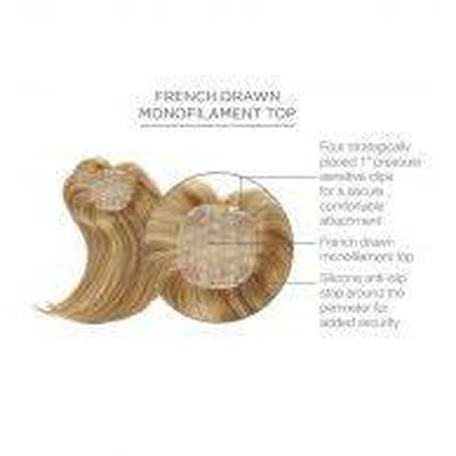 Human Hair Top Piece with French Drawn Monofilament and Clips