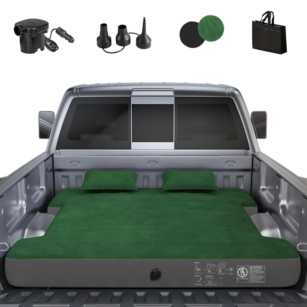Uncle elk Truck Bed Air Mattress Full Size Truck Beds Inflatable Air Mattress Bed with Air Pump 2 Pillows Carry Bag Pickup Bed Air Mattress for Chevrolet Silverado Dodge Ram Ford Green