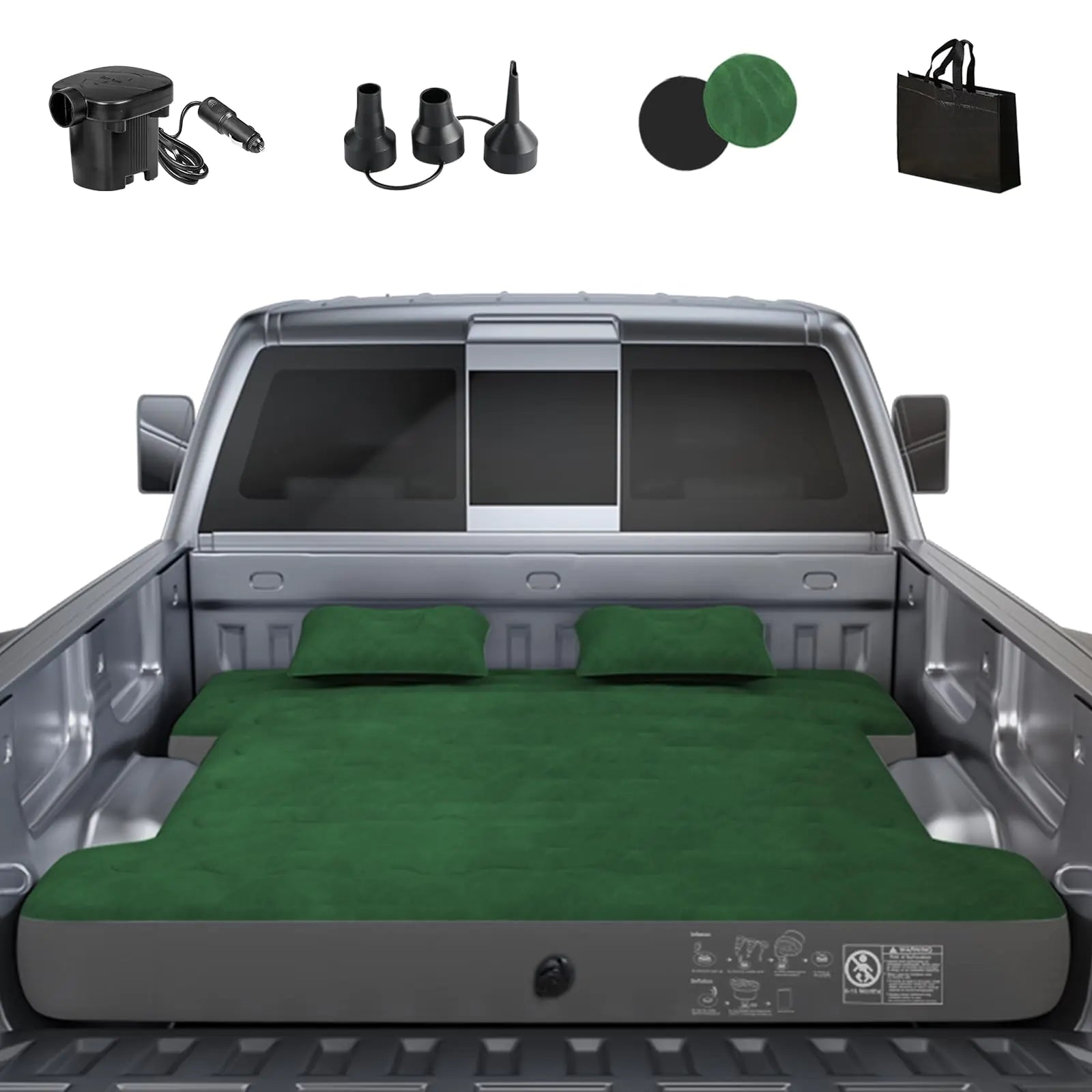 Uncle elk Truck Bed Air Mattress Full Size Truck Beds Inflatable Air Mattress Bed with Air Pump 2 Pillows Carry Bag Pickup Bed Air Mattress for Chevrolet Silverado Dodge Ram Ford Green