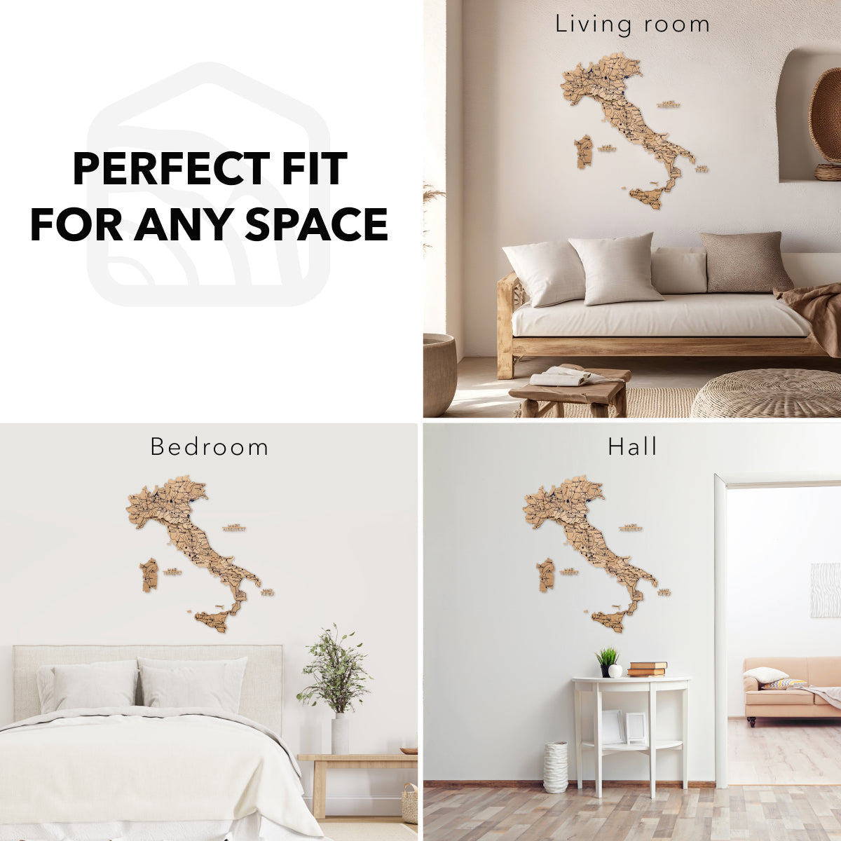 Gold Wooden Map of Italy Wall Decor - Modern Home Art