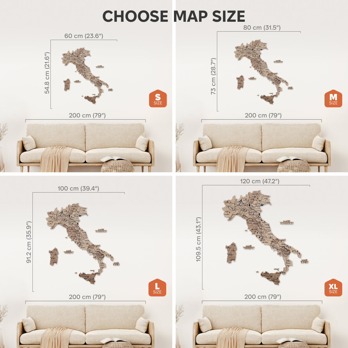 Wooden Map of Italy – Terra with Travel Pins and Landmarks