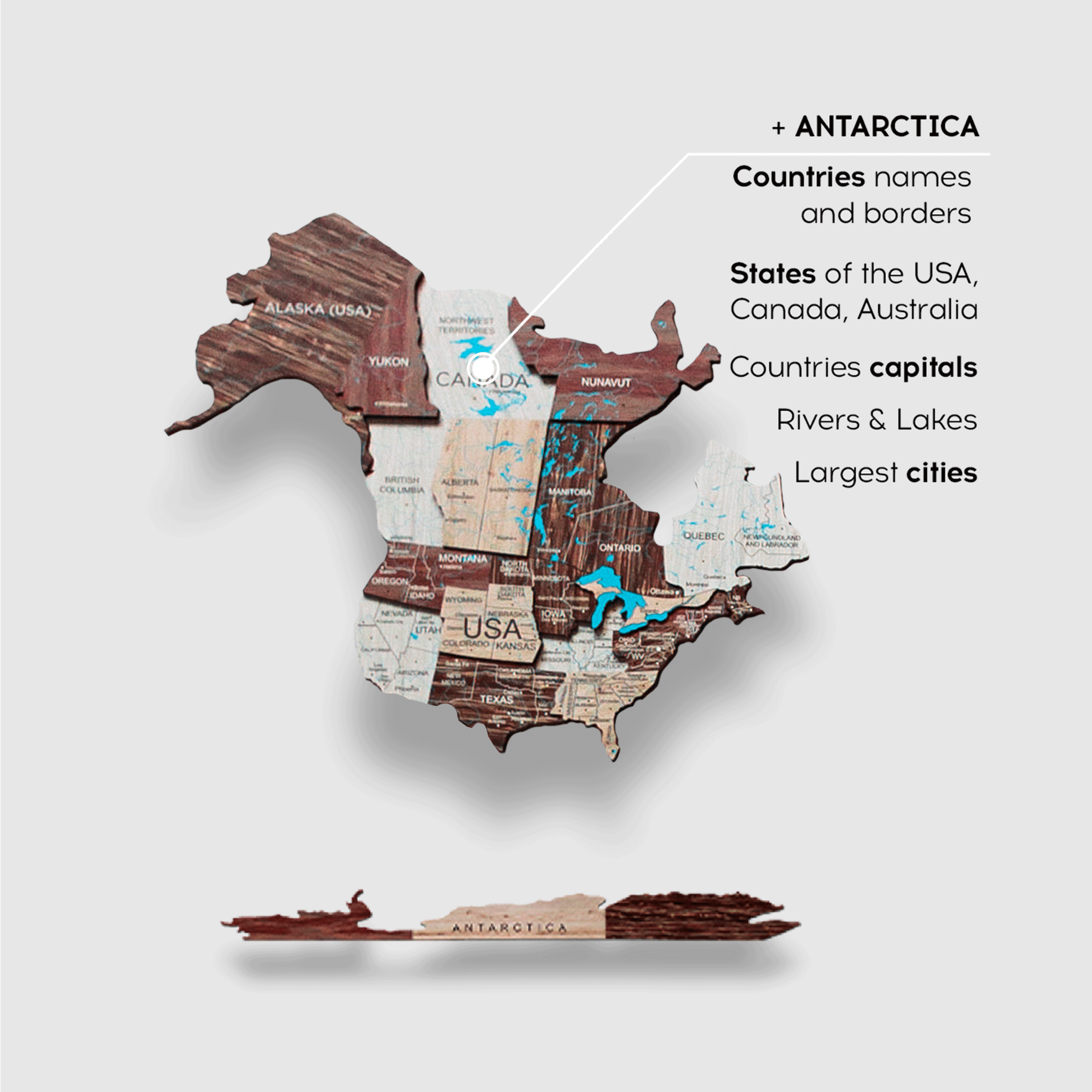 3D Wooden World Map Wall Art with Flag Pins for Travel Lovers