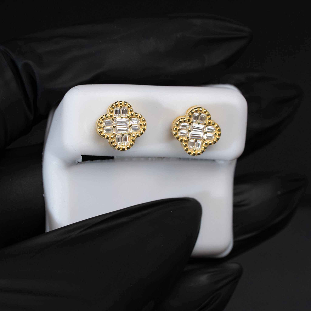 Moissanite Flower Clover Stud Earrings 925 Sterling Silver Screw Back