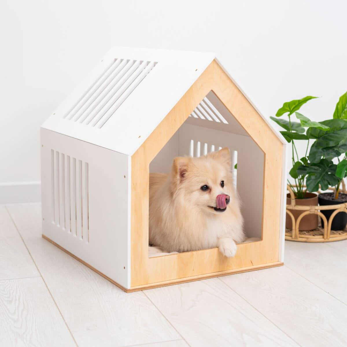 Large Indoor Wooden Dog House for Stylish Home Pet Comfort