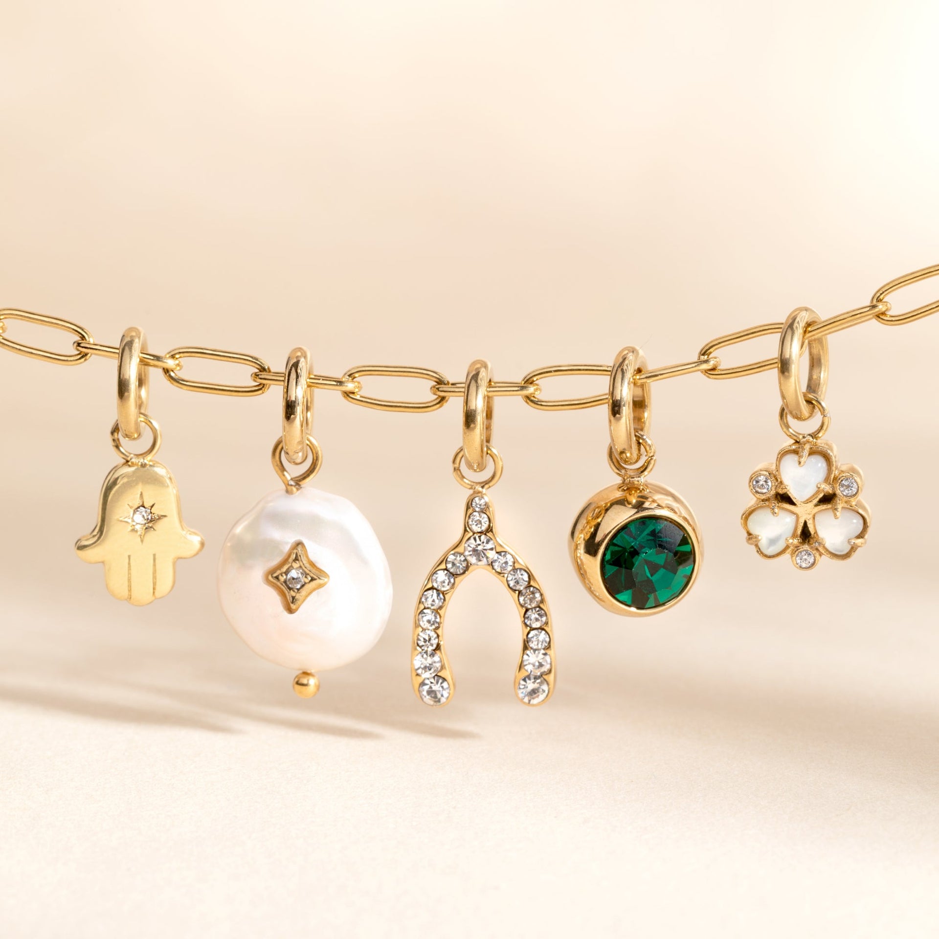 Pearl Interchangeable Charm with Gold Stainless Steel Accents