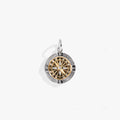 Two-tone silver and gold stainless steel compass charm with clear crystal accents