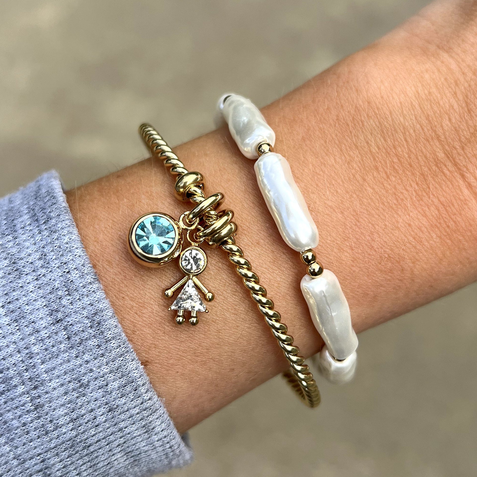 March Birthstone Interchangeable Charm in Gold with Aquamarine