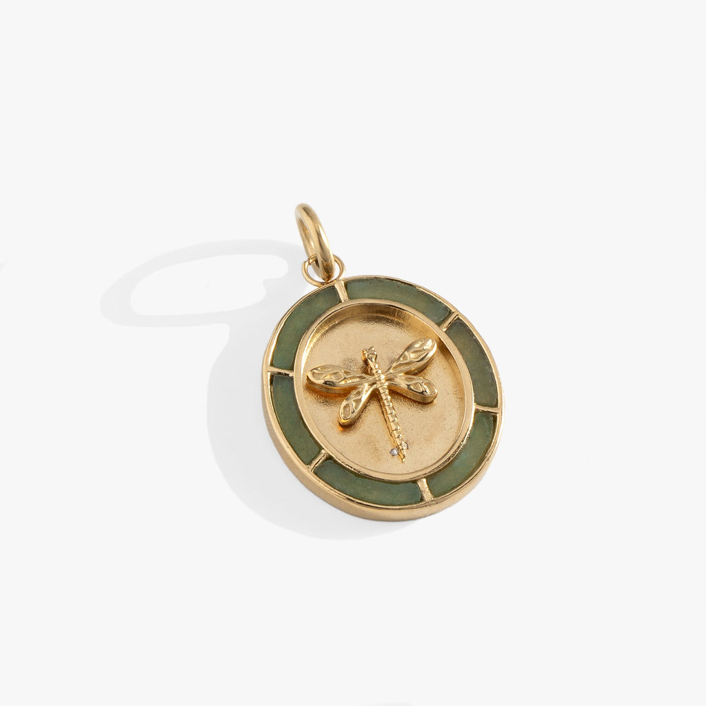 Dragonfly Interchangeable Charm with Green Jade and Gold-Tone