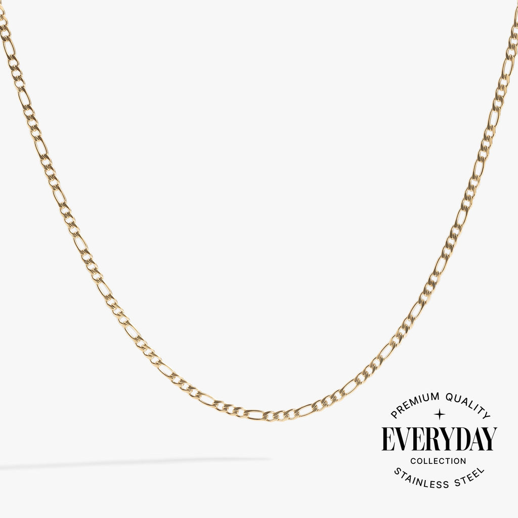 Figaro chain layering necklace in gold and silver stainless steel.