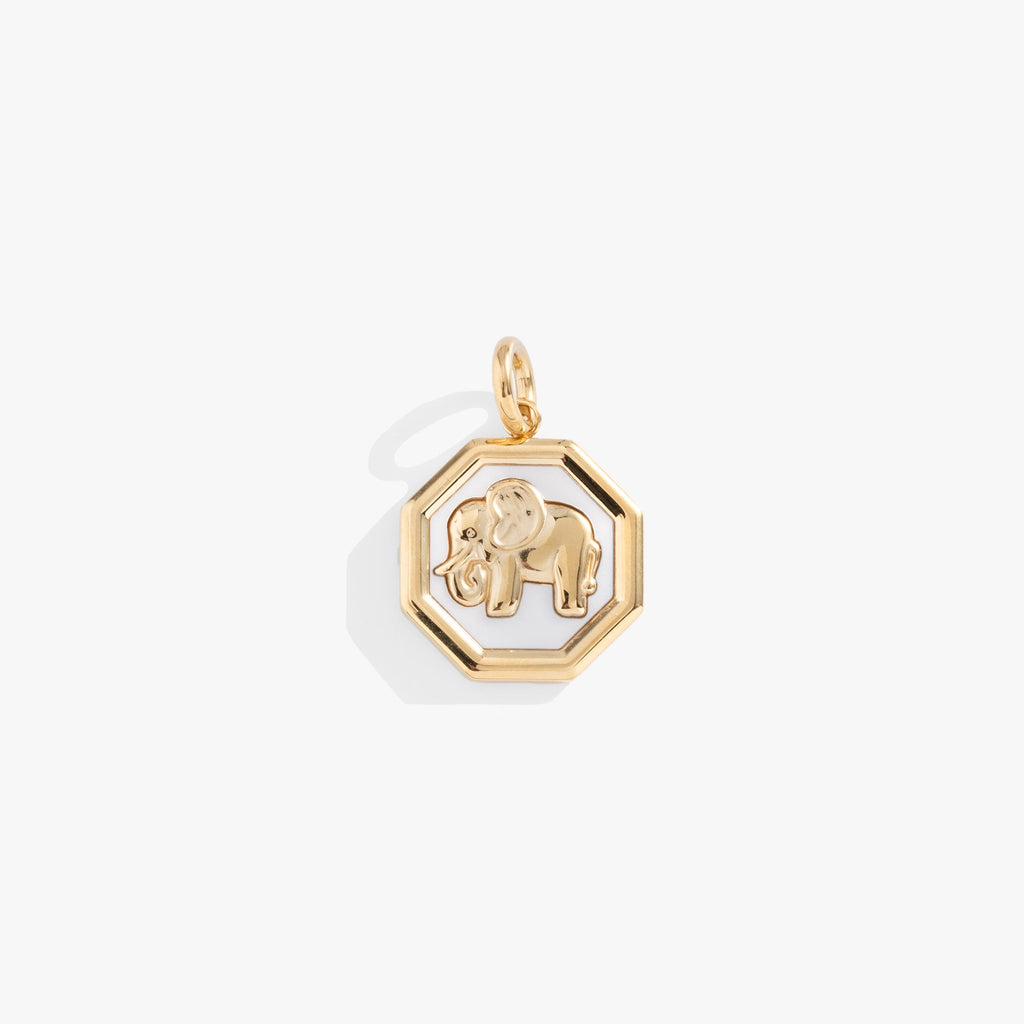 Gold-tone stainless steel elephant charm with mother of pearl inlay