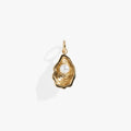 Gold stainless steel oyster charm containing a glass pearl