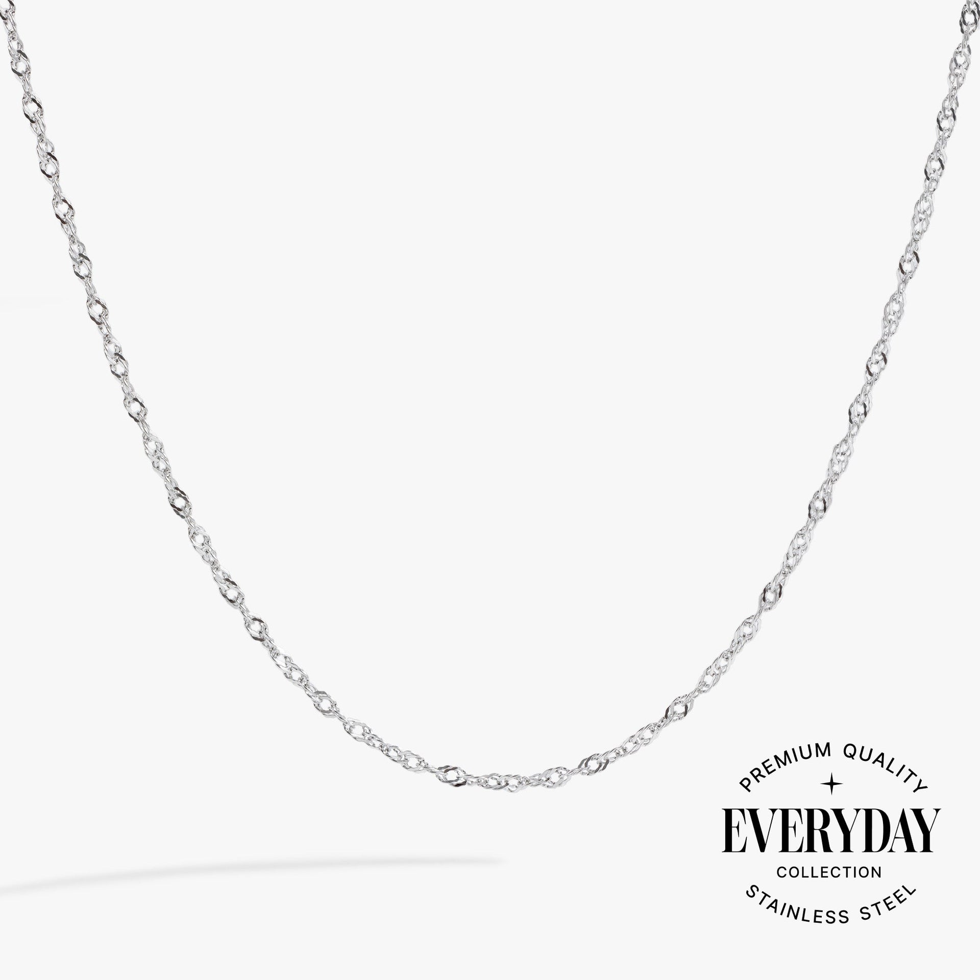 Singapore Chain Charm Necklace for Layering in Silver Stainless Steel