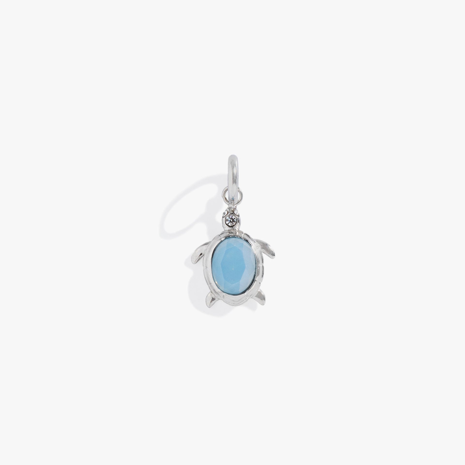 Close-up of a silver stainless steel Sea Turtle Interchangeable Charm with an iridescent crystal shell and clear accents.