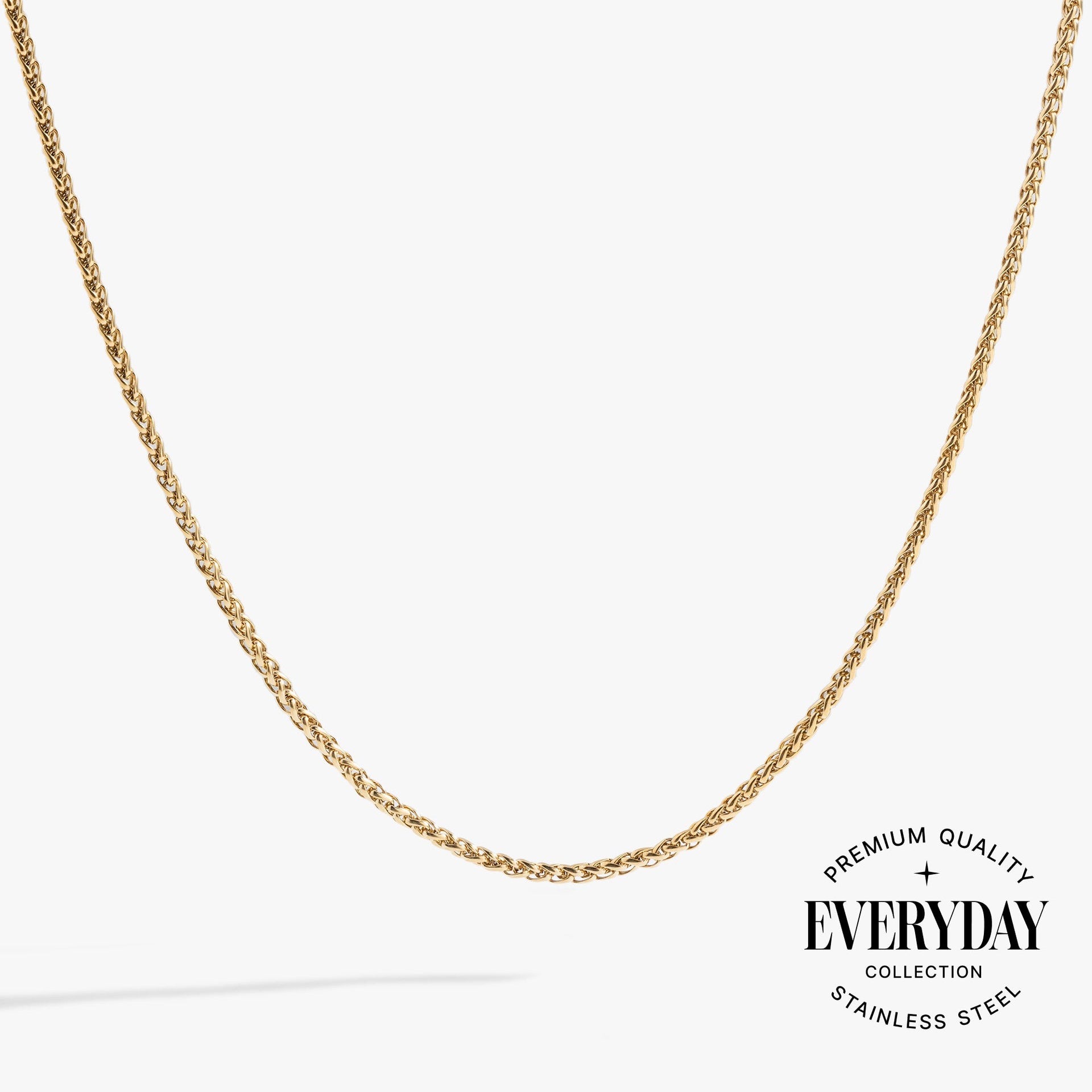 Wheat pattern chain necklace base for charms, shown in a polished metallic finish