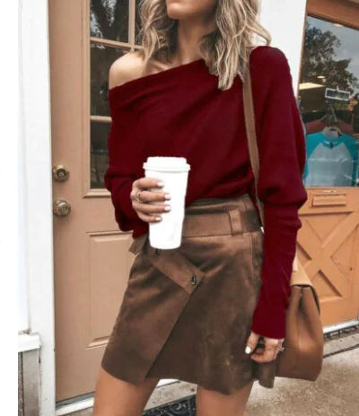 Women's Loose V-Neck Long Sleeve Waffle Knit Pullover Top - Image 11