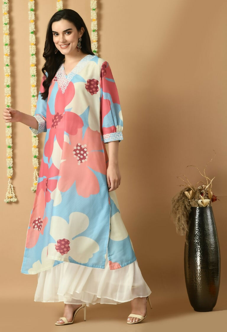 Floral Print Maslin Kurta Set for Women - Bohemian Fusion Style