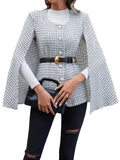 WDIRARA Womens Plaid Print Cloak Sleeve Round Neck Button Front Jacket Blazer Cape Coat White XL