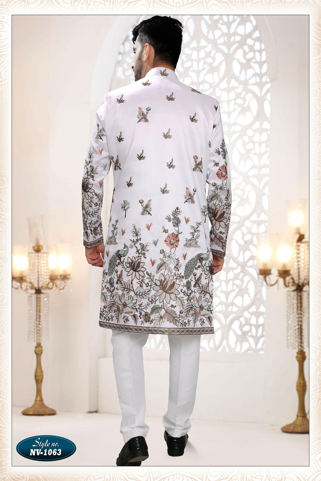 Men's White Straight Silk Kurta Set with Thread and Sequence Work