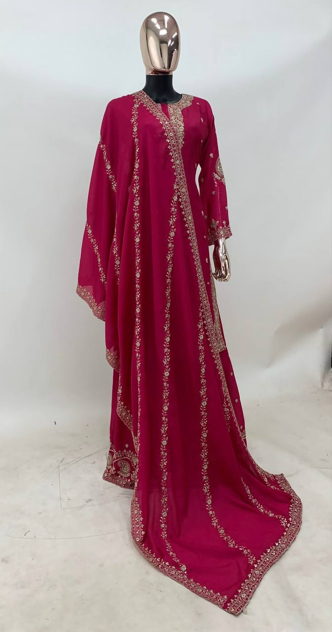 Pink Chinon Embroidered Salwar Kameez with Sequin Work - Stitched