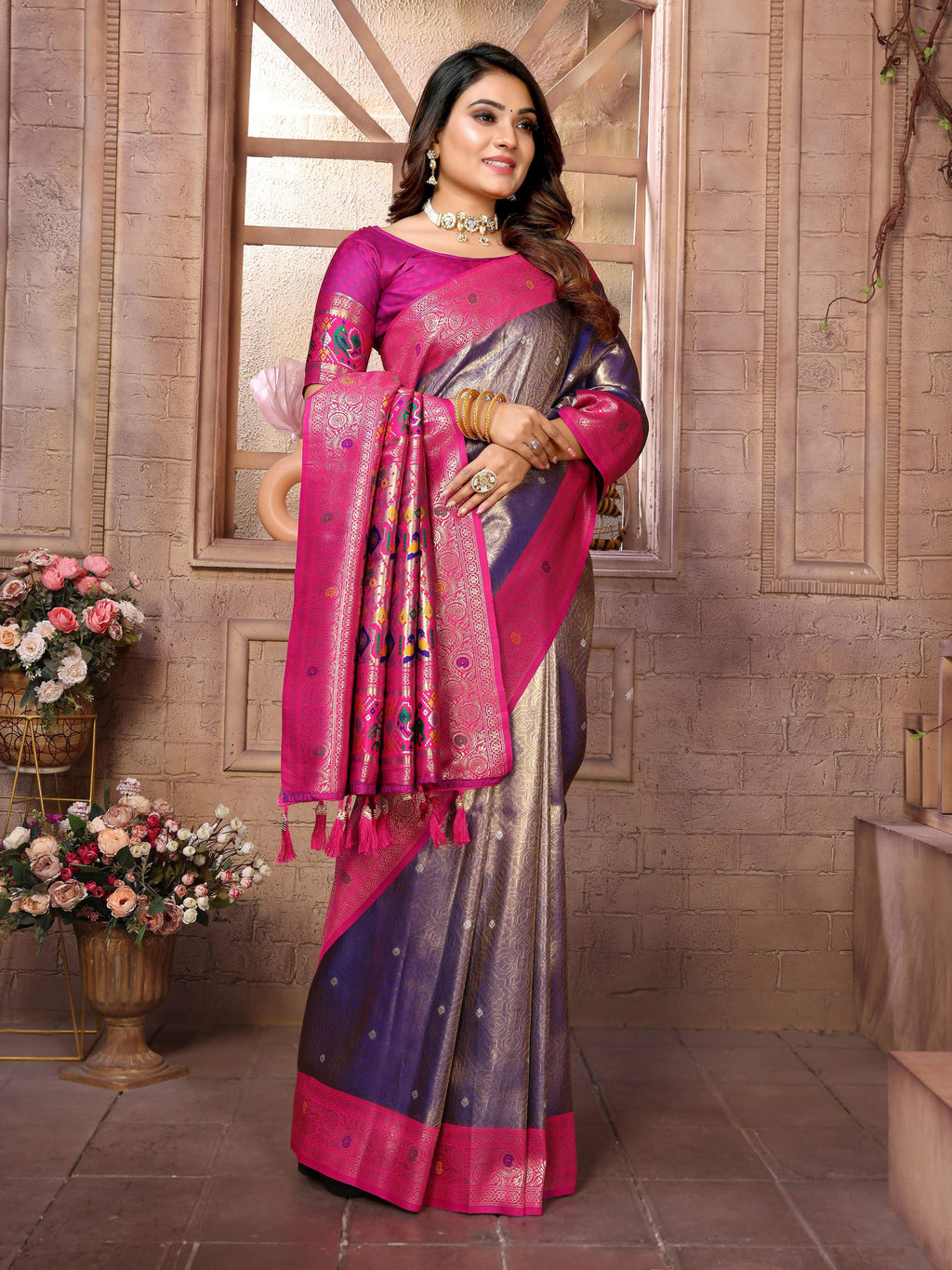 Purple Banarasi Tissue Silk Saree with Traditional Weaving