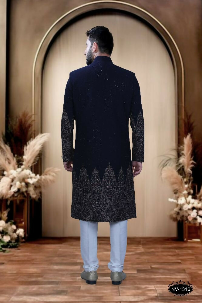 Boys Blue TR Kurta and Pyjama Set with Thread-Work