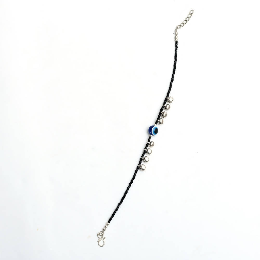 Silver & Black Nazariya Traditional Anklets for Women