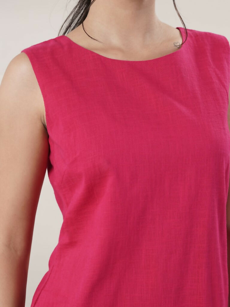 Women's Fuchsia Boat Neck Short Dress