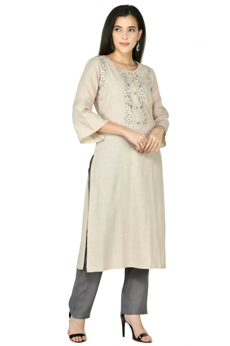 Beige Cotton Rayon Kurta Set – 3-Piece Ethnic Ensemble