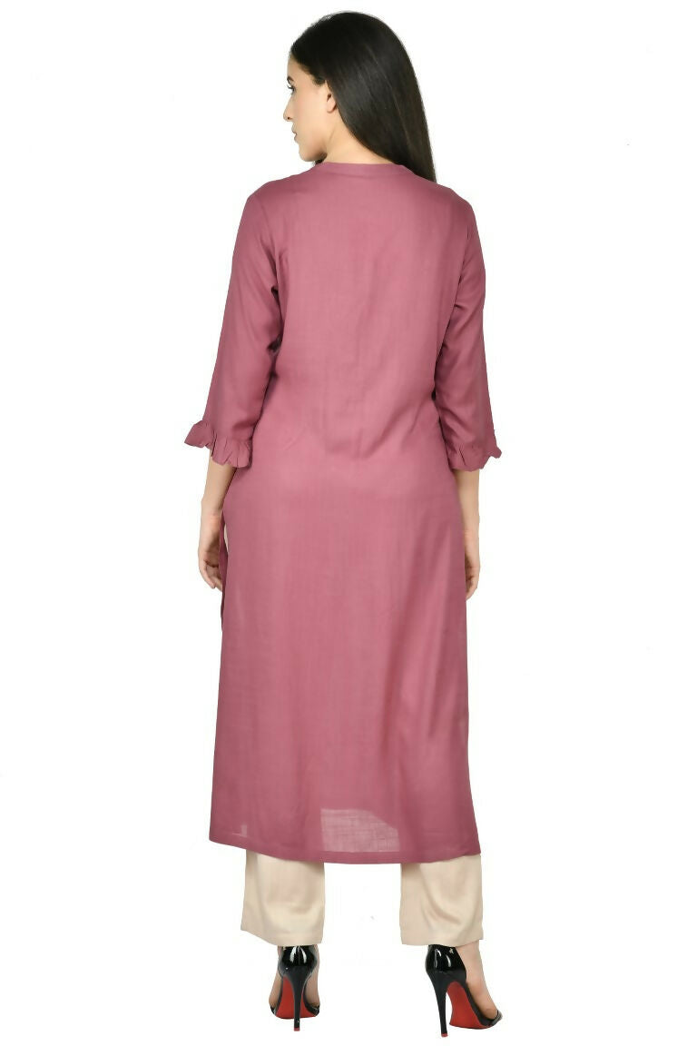 Wine Cotton Rayon Kurta Set with Dupatta