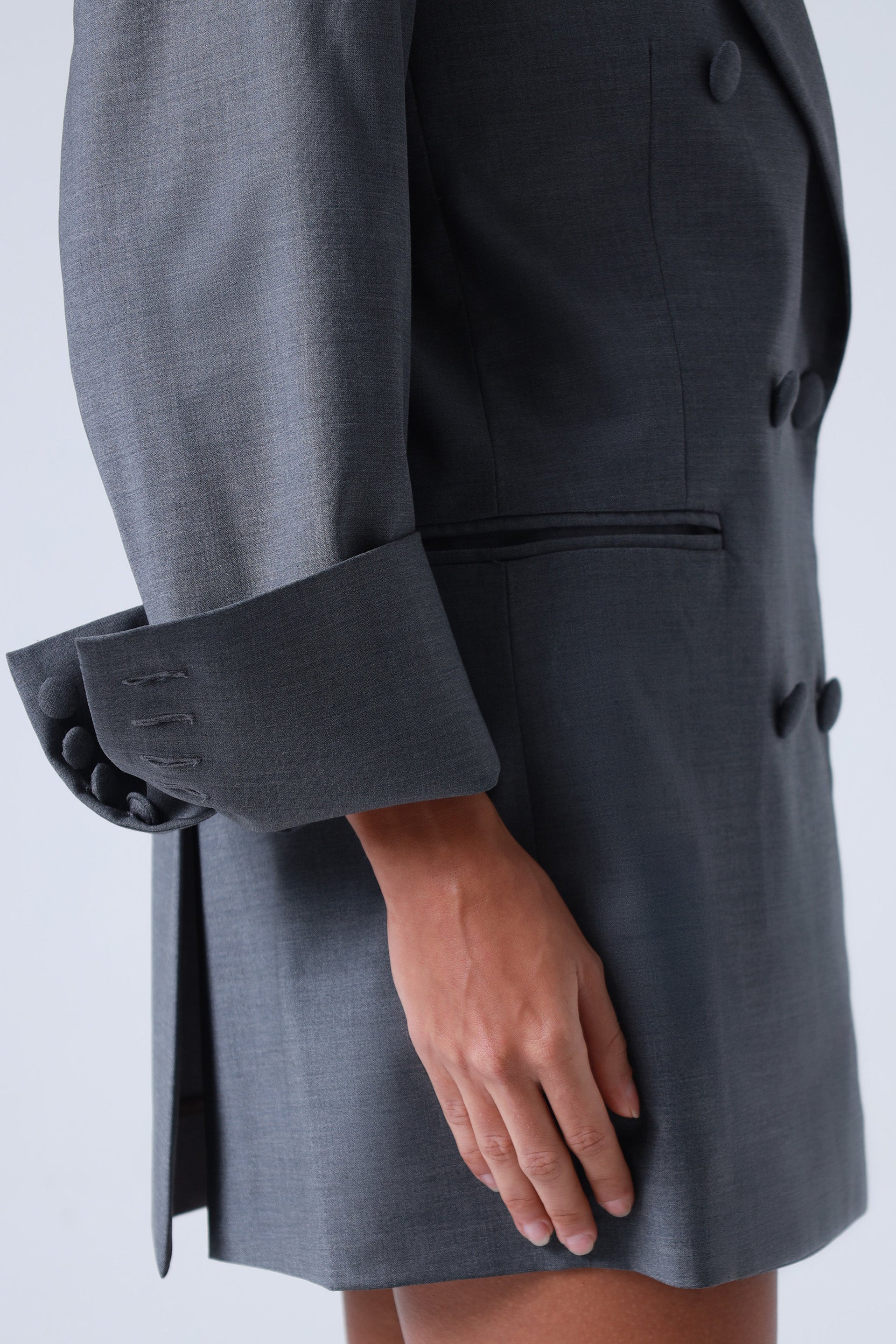 Grey Double-Breasted Virgin Wool Blazer | Sophia Blazer