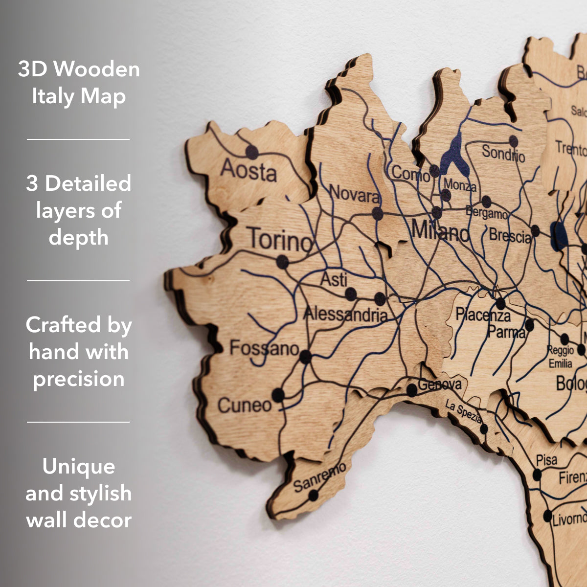 Gold Wooden Map of Italy Wall Decor - Modern Home Art
