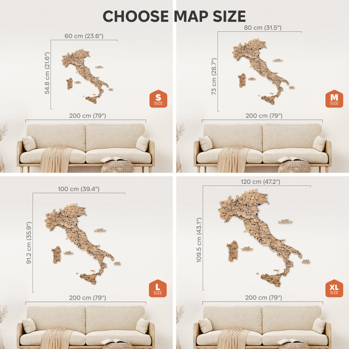 Gold Wooden Map of Italy Wall Decor - Modern Home Art