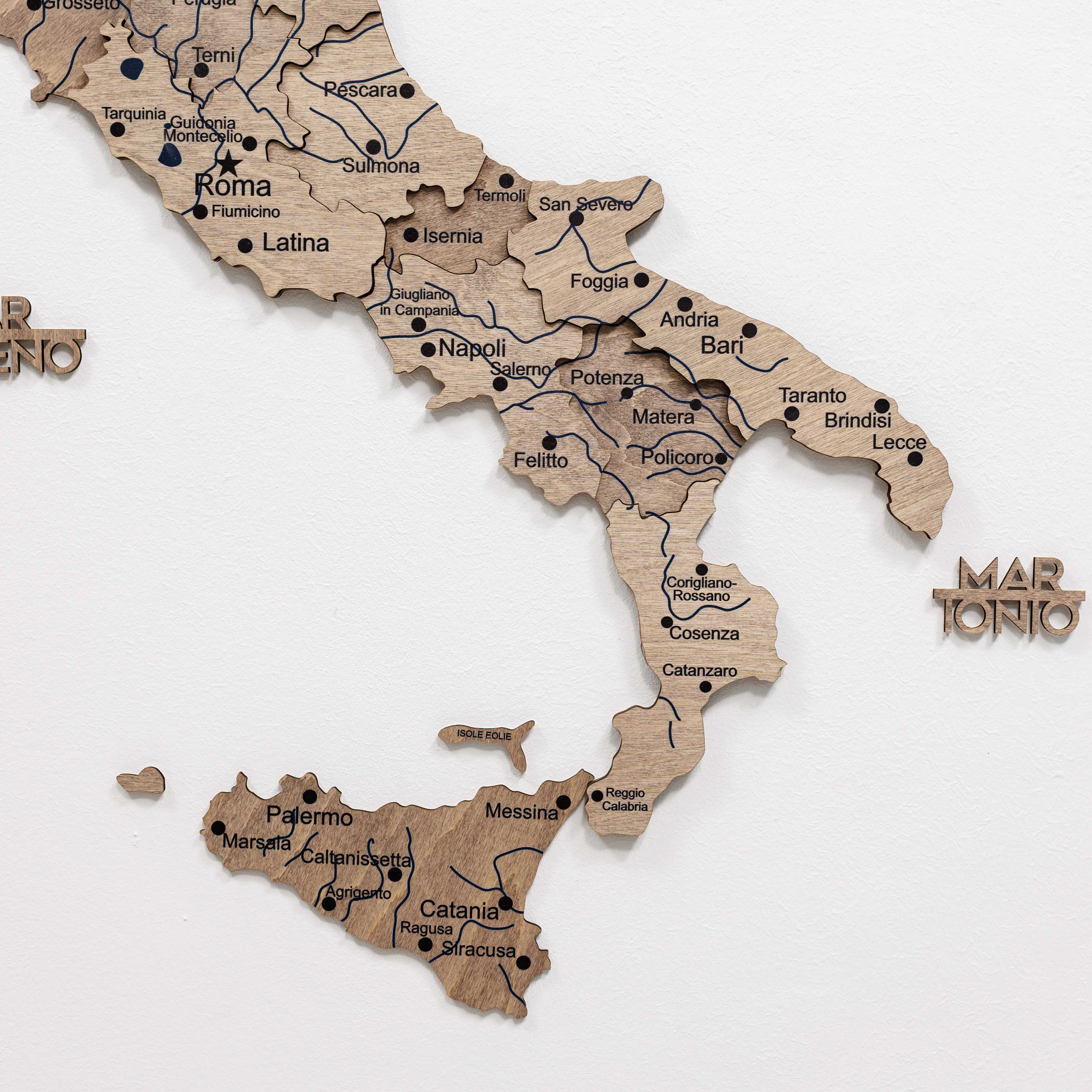 Wooden Map of Italy – Terra with Travel Pins and Landmarks