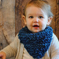 Itty Bitty Kiddie Kerchief Knitting Kit featuring navy-blue ribbon yarn