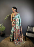 Joban Fashion Turquoise Blue Paithani Soft Silk Meenakari Saree